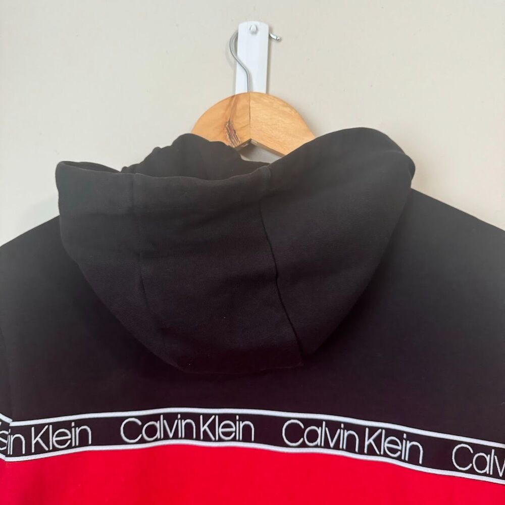Calvin Klein Large Black Red Tech Jersey Jacket w Hoodie Full Zip Activewear - Picture 7 of 12